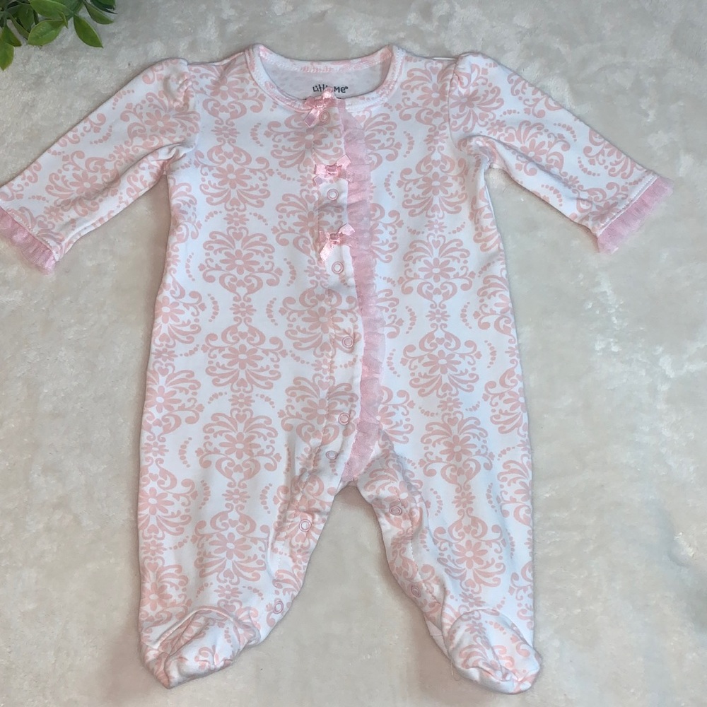 Little Me Pink Footie 3M Bows Tulle EUC